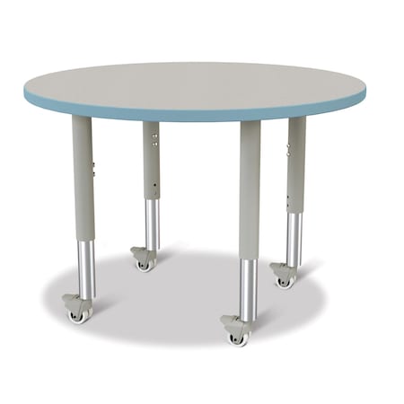 Jonti-Craft Berries Round Activity Table, 36 in. Diameter, Mobile, Freckled Gray/Coastal Blue/Gray 6488JCM131